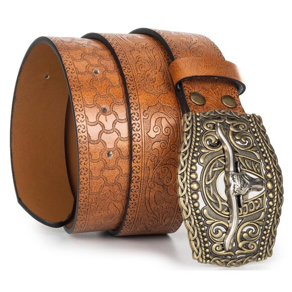 Western-cowboy-cowgirl-belt - Longhorn-bull-pattern-engraved-belt Pu Leather😄 - Picture 4 of 7